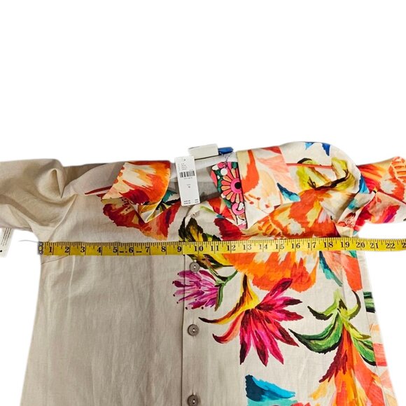 Farm Rio x Anthropologie Scalloped Shirt Dress, Linen Blend, Floral, Resort, M - Picture 5 of 11
